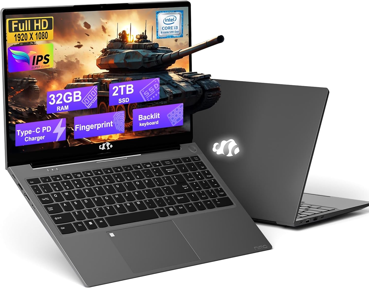 NIMO 15.6 FHD-Laptop with Intel Core i3-1215U,32GB RAM 2TB SSD